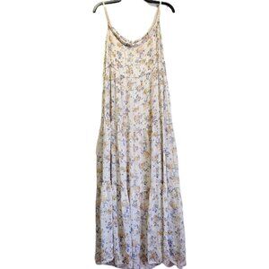 Elena Baldi Silk Blend Tiered Floral Maxi Dress Italian Made Cruise Europe Sz L